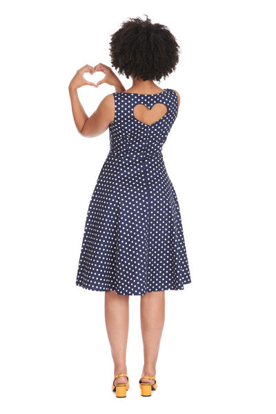 Banned Retro - Dot Days Swing Dress in navy