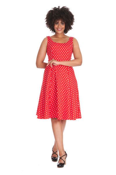 Banned Retro - Robe Swing Dot Days en rouge