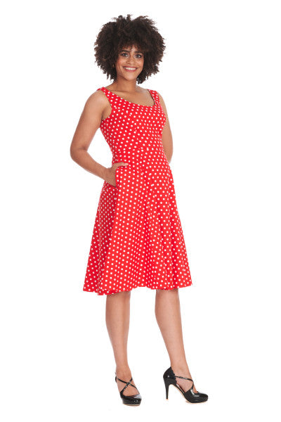 Banned Retro - Robe Swing Dot Days en rouge