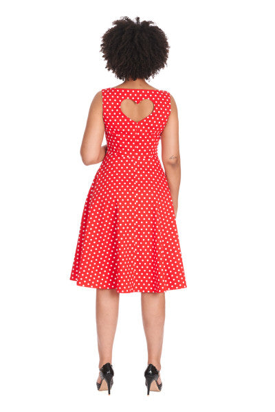 Banned Retro - Dot Days Swing Dress in rot