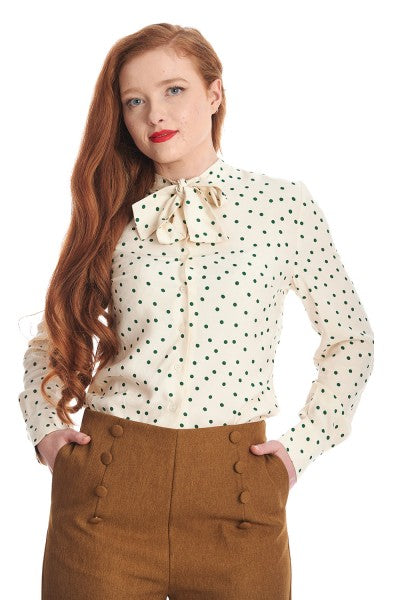 Banned Retro – Spot Envy Blouse in cremeweiß