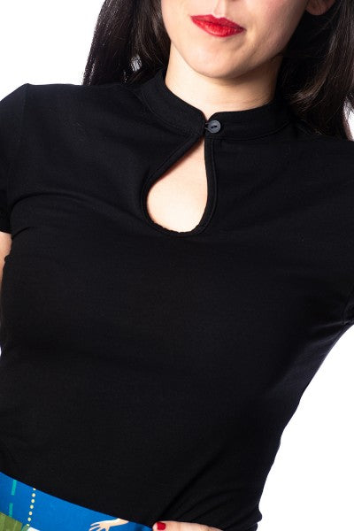 Banned Retro – Mandarin Collar Top in black