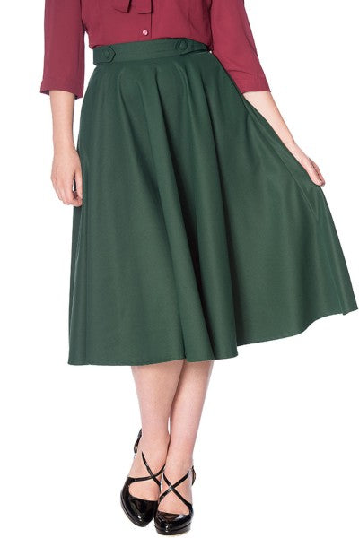 Banned Retro - Di Di Swing Skirt in Forest Green