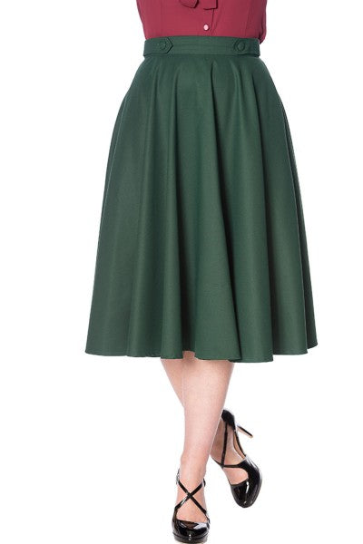 Banned Retro - Di Di Swing Skirt in Forest Green