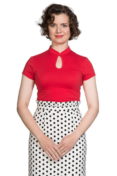 Banned Retro – Mandarin Kraag Top in rood