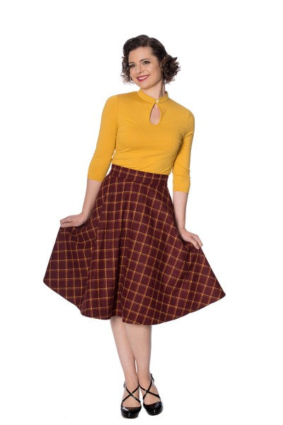 Banned Retro – Peek A Boo Mandarin Collar Top in mustard yellow