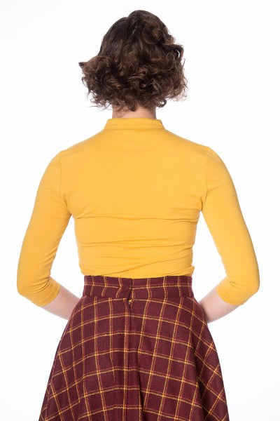 Banned Retro – Peek A Boo Mandarin Collar Top in mustard yellow