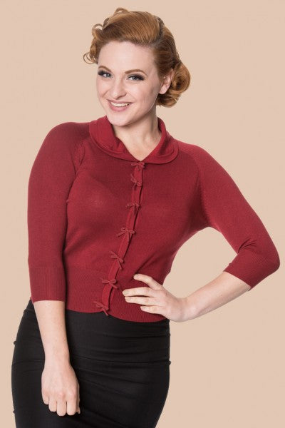 Banned Retro – April Korte Mouwen Cardigan in bordeaux