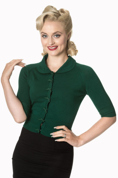 Banned Retro – April Shortsleeve Cardigan in dark green