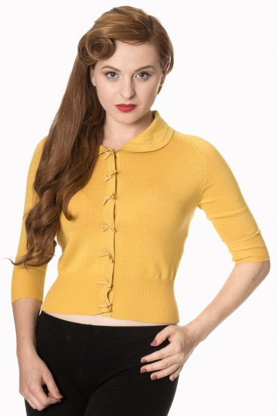 Banned Retro – April Shortsleeve Cardigan in mustard yellow