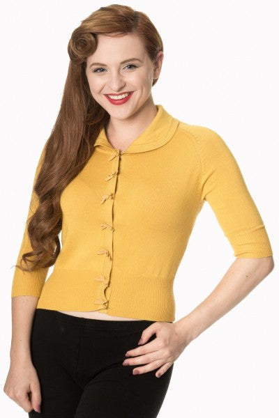 Banned Retro – April Shortsleeve Cardigan in mustard yellow