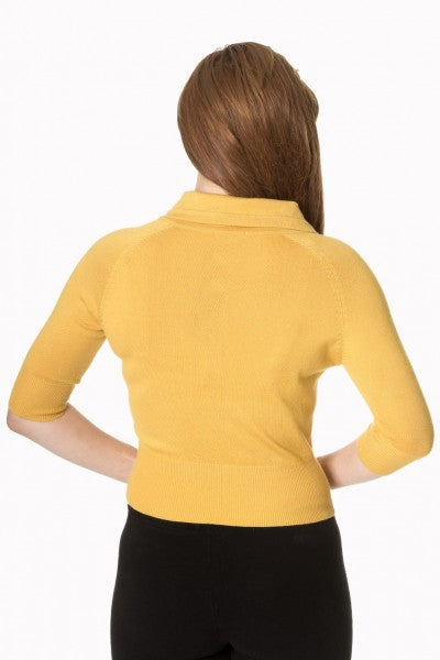 Banned Retro – April Shortsleeve Cardigan in mustard yellow