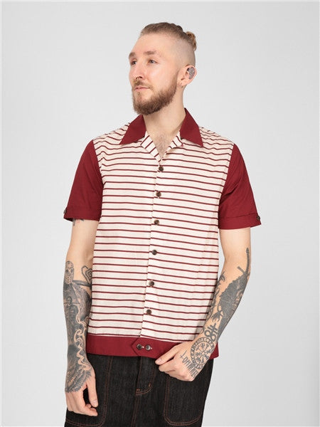 Collectif Menswear - Camisa a rayas David en burdeos / crema