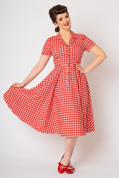 Collectif Womenswear - Caterina Gingham Swing Dress in rot