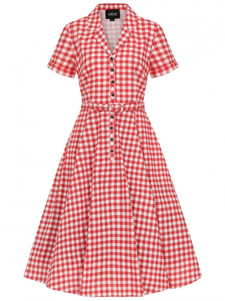 Collectif Womenswear - Caterina Gingham Swing Dress in rosso