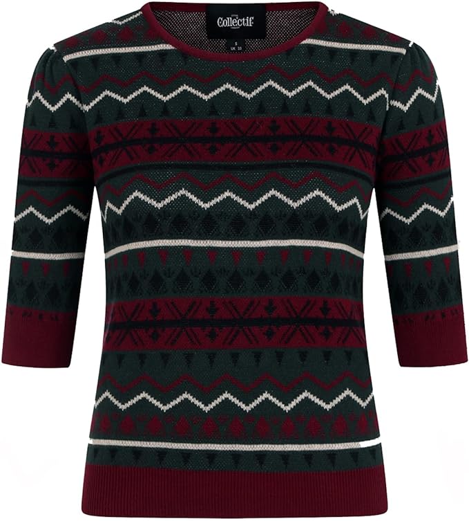 Collectif Womenswear - Haut en tricot Fair Isle Chrissie en vert