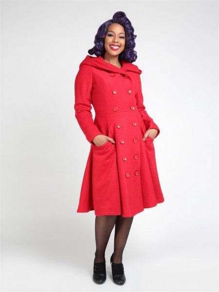 Collectif Womenswear - Abrigo con capucha Heather en rojo