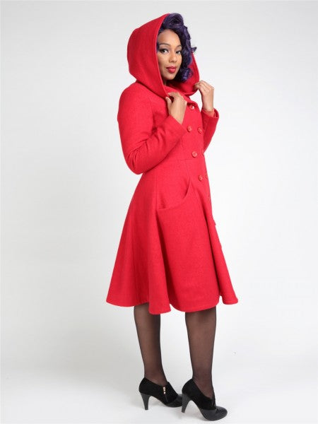 Collectif Womenswear - Heather Hooded Coat in rosso