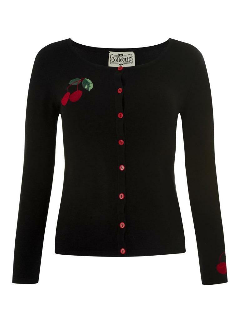 Collective Womenswear - Jo 50s Cherry Cardigan in nero