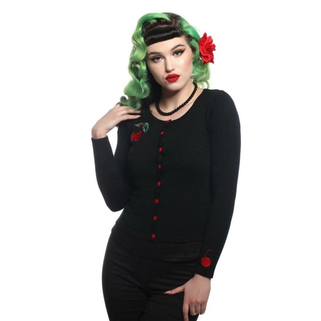 Collective Womenswear - Jo 50s Cherry Cardigan in black