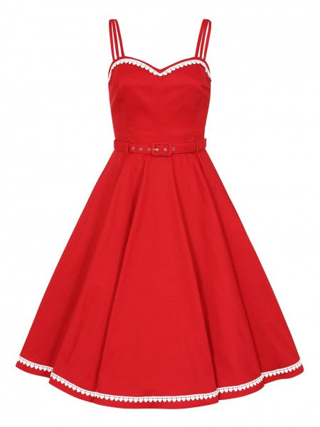 Collectif Womenswear - Nova Heart Trim Swing Dress in rot