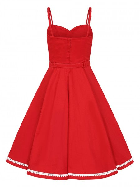 Collectif Womenswear - Nova Heart Trim Swing Dress in red