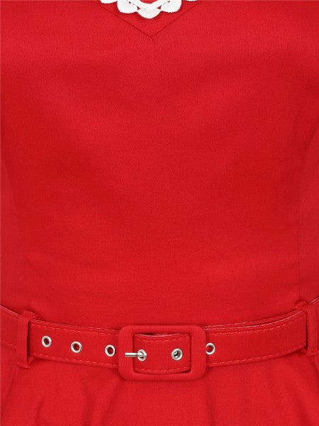 Collectif Womenswear - Abito a campana con rifinitura Nova Heart in rosso