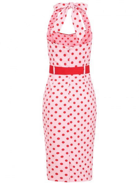 Collectif Womenswear - Wanda Polka Dot Pencil Dress in pink / red