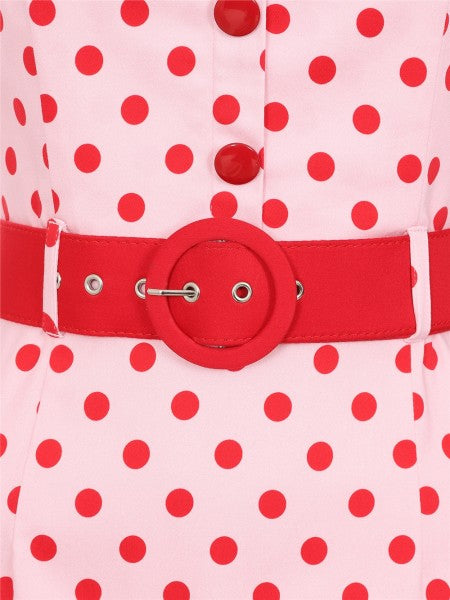 Collectif Damesmode - Wanda Polka Dot Pencildress in roze / rood