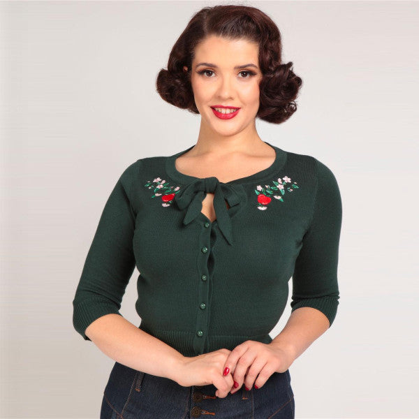 Collectif Womenswear - Charlene Apple Blossom Cardigan green