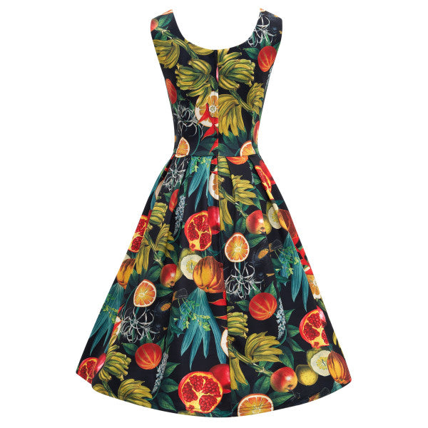 Dolly & Dotty - Vestito Plissettato Amanda Nero Frutti Tropicali