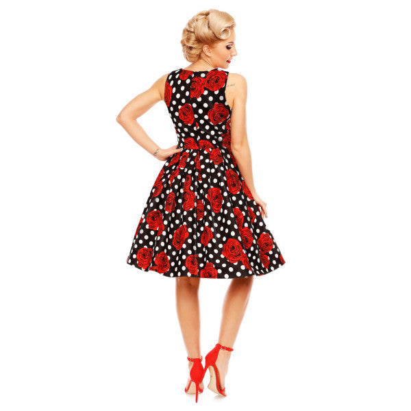 Dolly & Dotty - Vestito Swing Retro Annie in Polka Nera con Rose