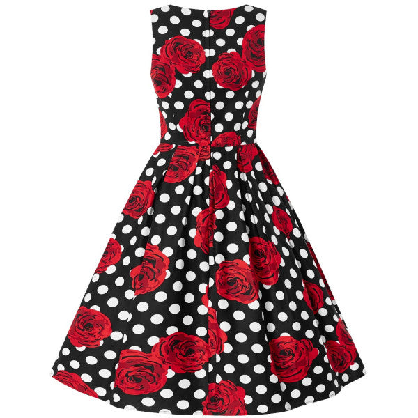 Dolly & Dotty - Vestido de Swing Retro Annie en Polka de Rosa Negro