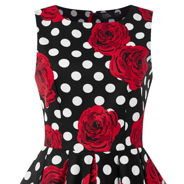 Dolly & Dotty - Vestito Swing Retro Annie in Polka Nera con Rose