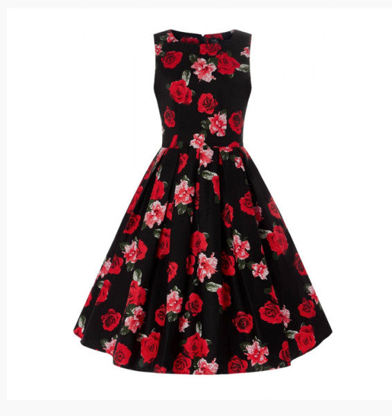 Dolly & Dotty - Vestido de Swin Annie Negro y Rojo con Rosas