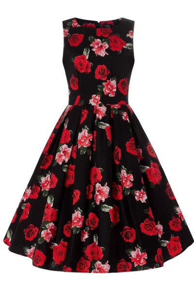 Dolly & Dotty - Vestido de Swin Annie Negro y Rojo con Rosas