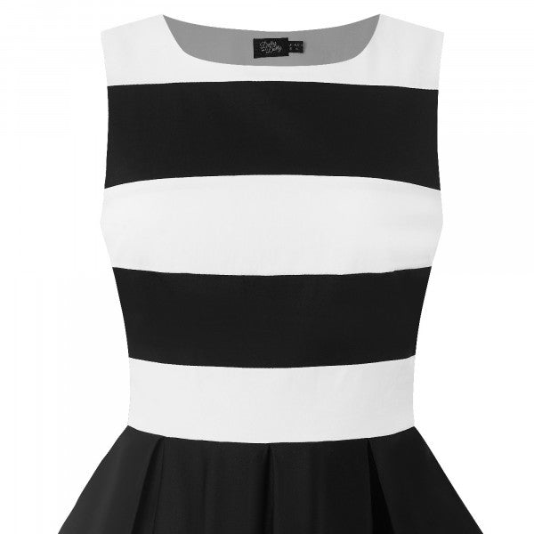 Dolly & Dotty - Annie Retro Embroidered Stripe Swing Dress in schwarz / weiss