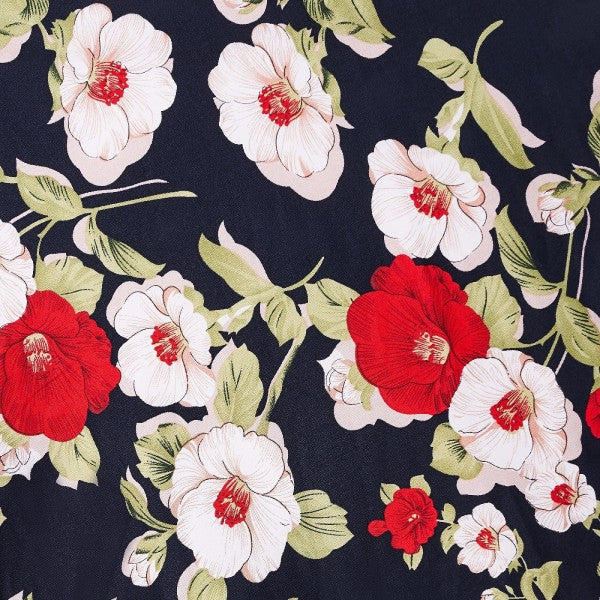 Dolly & Dotty - Darlene Navy Blue Retro Floral Roses Swing Dress