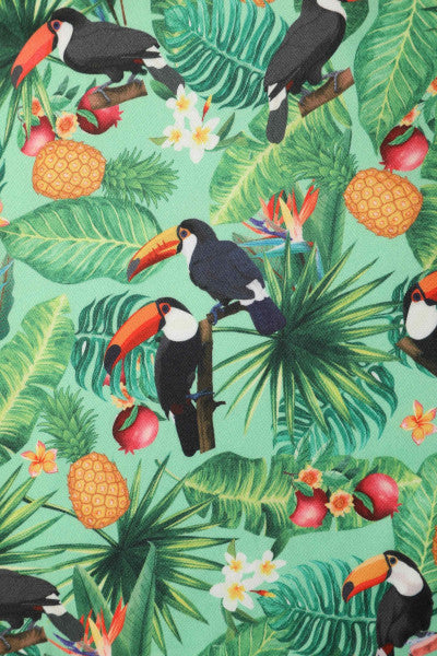 Dolly & Dotty - Donna Cross Over Bust Flared Dress in Tropical Green Toucan Print