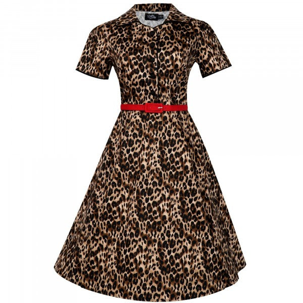 Dolly & Dotty - Penelope Rockabilly Leopard Print Shirt Dress