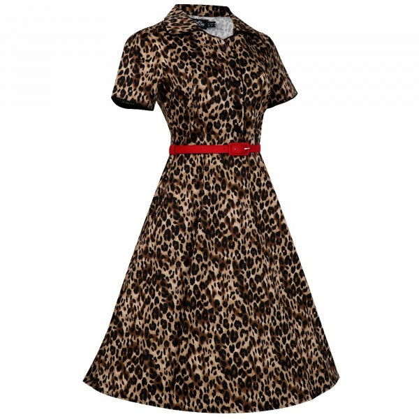 Dolly & Dotty - Penelope Rockabilly Leopard Print Shirt Dress