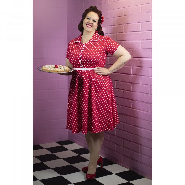 Dolly & Dotty - Vestido Penelope Rojo con Lunares Blancos