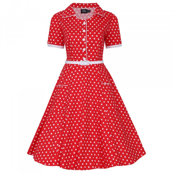 Dolly & Dotty - Vestido Penelope Rojo con Lunares Blancos