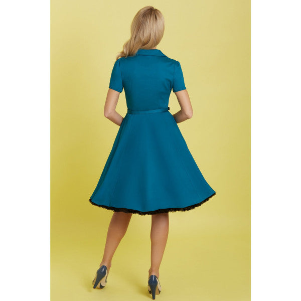 Dolly & Dotty - Penelope 1950s Geïnspireerde Blauwe Shirtjurk