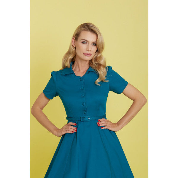 Dolly & Dotty - Penelope 1950s Geïnspireerde Blauwe Shirtjurk