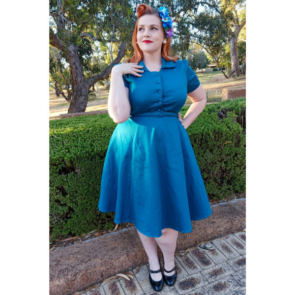 Dolly & Dotty - Penelope 1950s Inspired Blue Shirt Dress