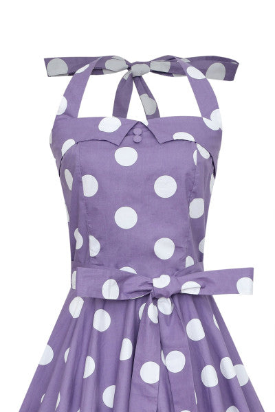 Dolly & Dotty - Sophie Rockabilly 1950s Halterneck Dress in Purple Polka Dots