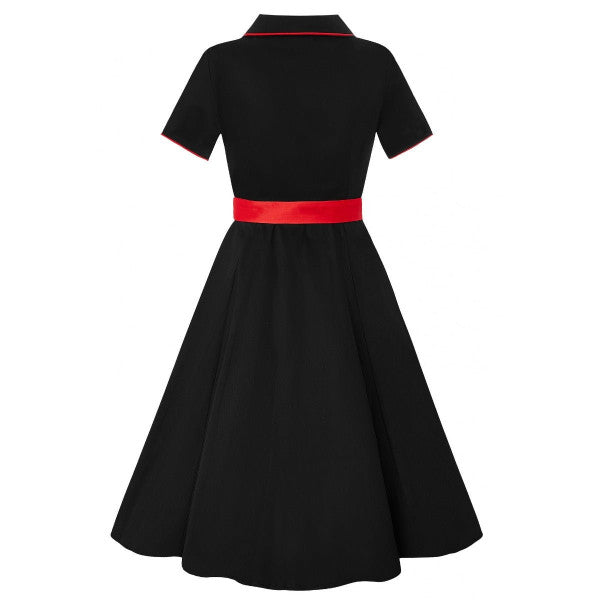 Dolly & Dotty - Vestido Camisero Bordado Sherry Negro-Rojo