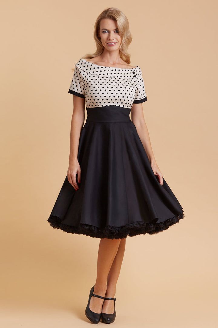 Dolly & Dotty -  Darlene Retro Swing Dress in sand / schwarz Polka