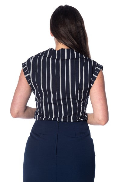 Banned Retro - Deckchair Stripe Top in navy